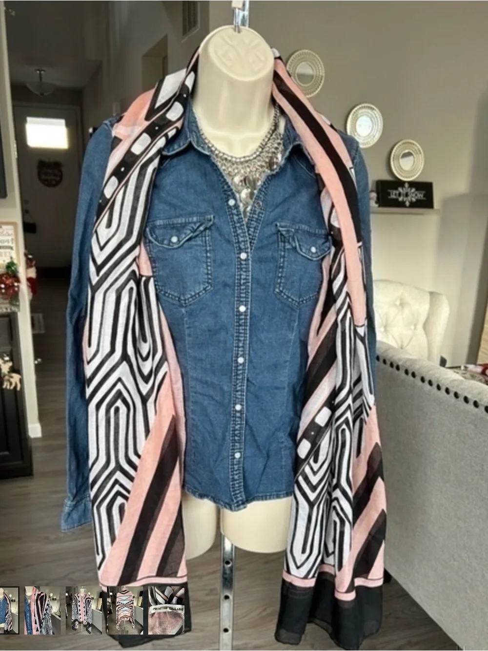 Printed Village lightweight scarf